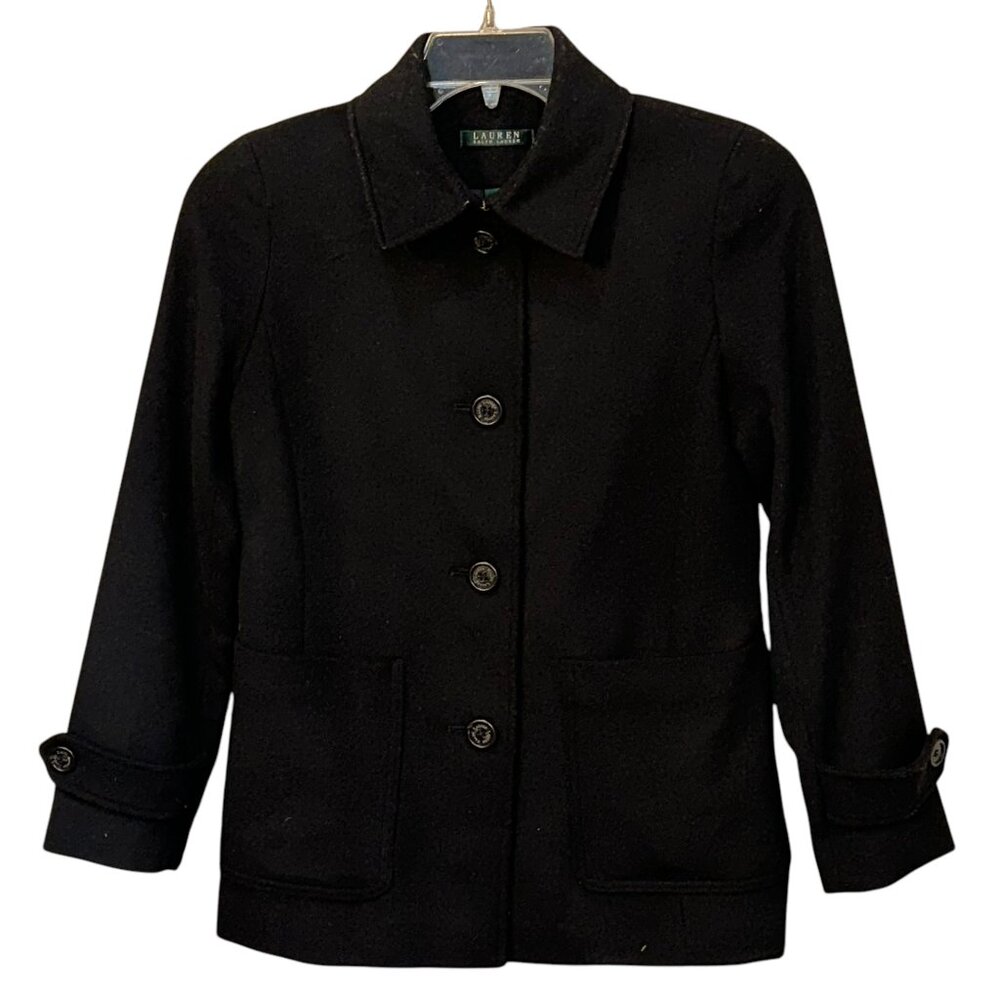 Lauren Ralph Lauren Black Pea Coat Blazer Wool Blend Winter 4P